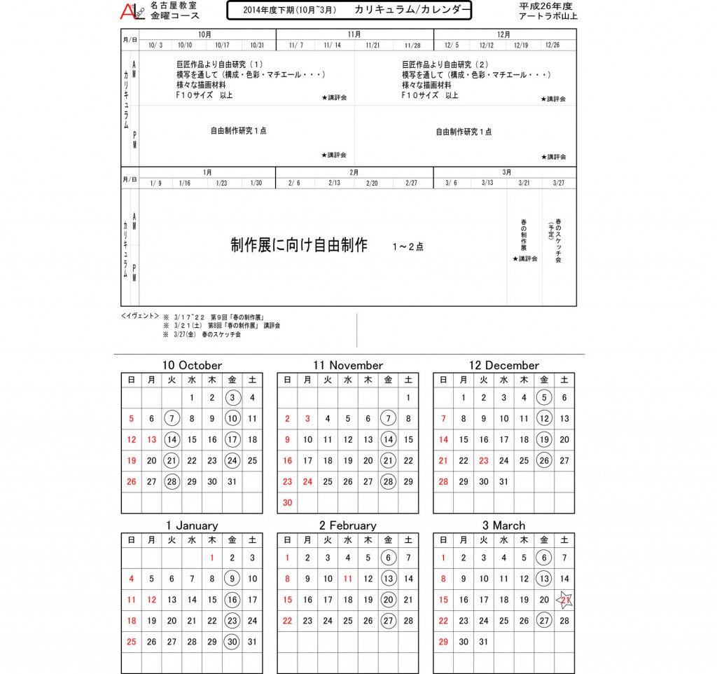 2014年度下期カリキュラム（名古屋教室）